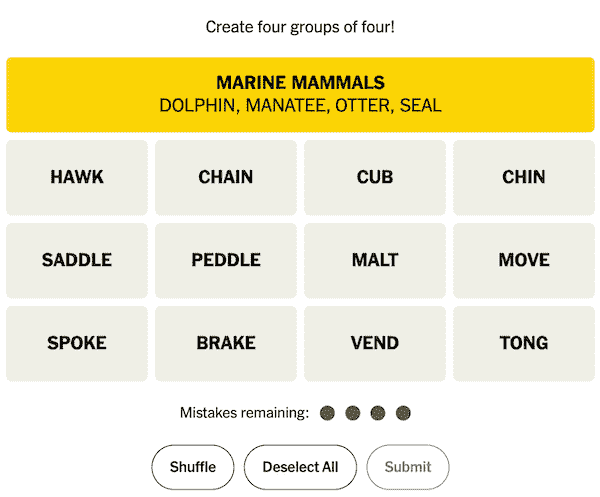 Find 4 groups of four words that share something in common